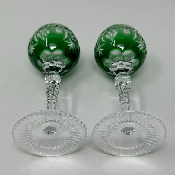 Nachtmann Traube Emerald Green Cordial 4.75” Cut To Clear Crystal Glass Set 2 - Picture 8 of 16